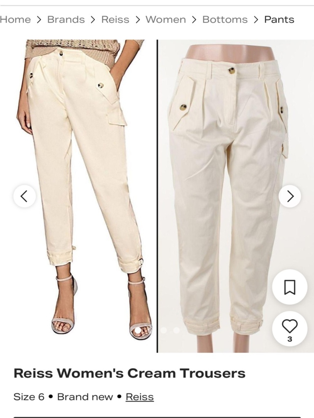 Reiss Cream Ankle Trousers - Picture 3 of 12